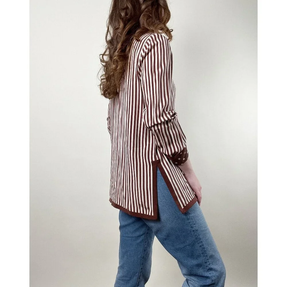 Vintage 100% Silk Button Down Long Tunic Top Blouse Print Oversized Relaxed Fit - Picture 3 of 9